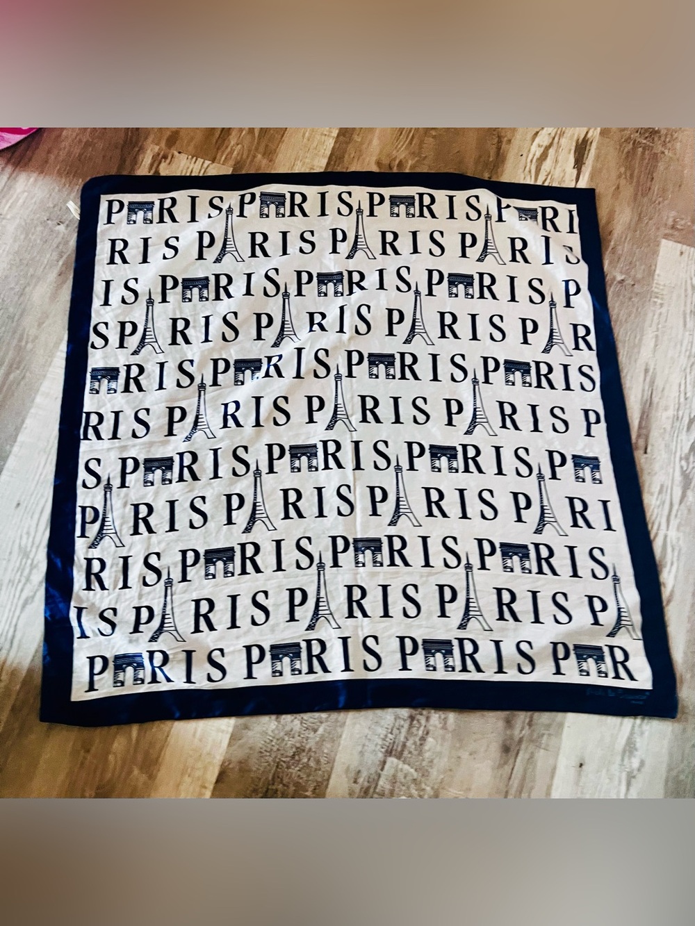 Nicole De Beauvoir Paris Silk Scarf - Navy & White Paris Motif